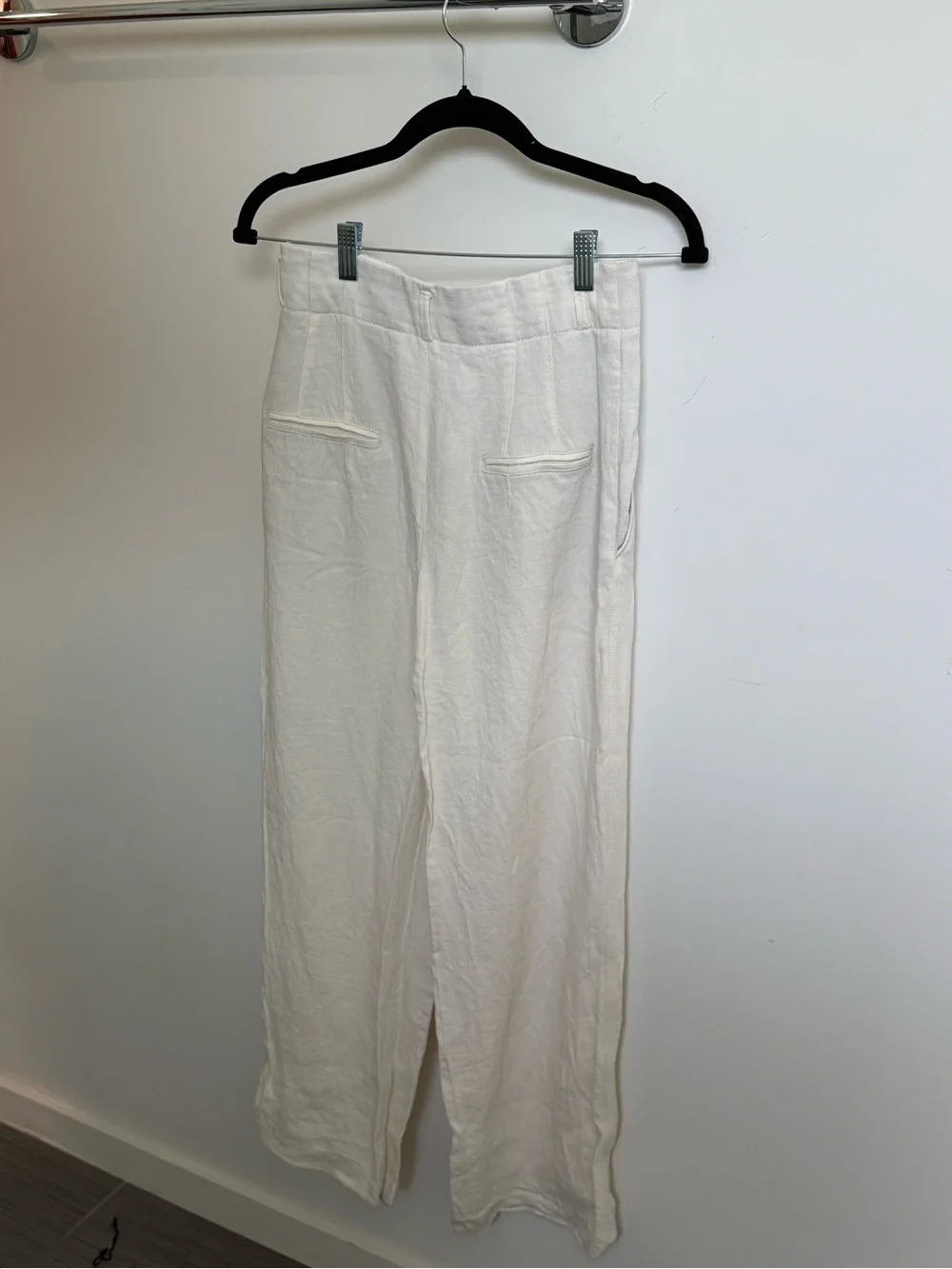 Zara Cream High-Waist Wide-Leg Linen Trousers